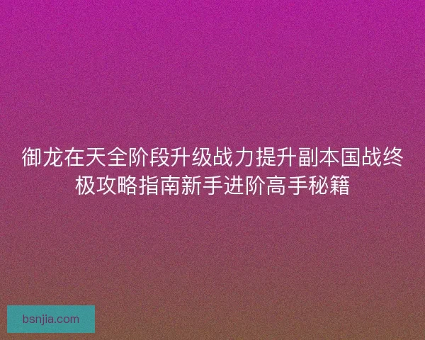 御龙在天全阶段升级战力提升副本国战终极攻略指南新手进阶高手秘籍